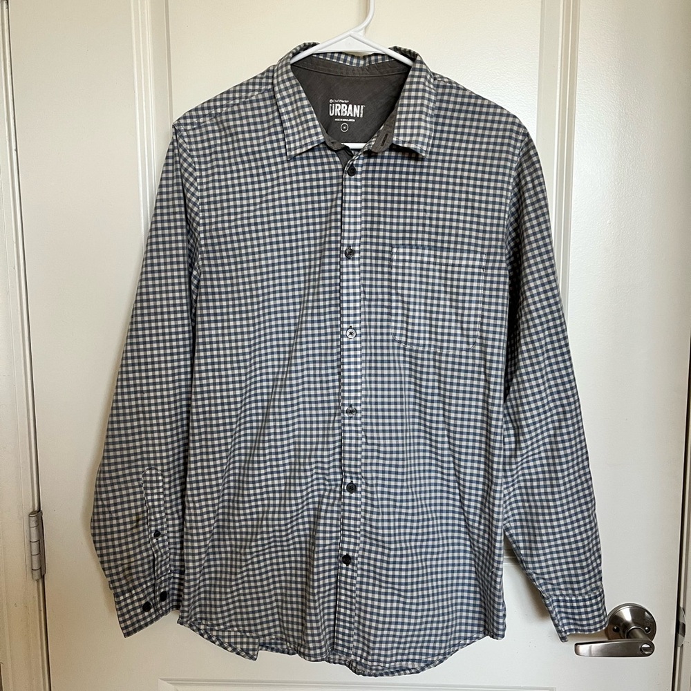 Urban Men's Gray Checkered Button-Down Shirt